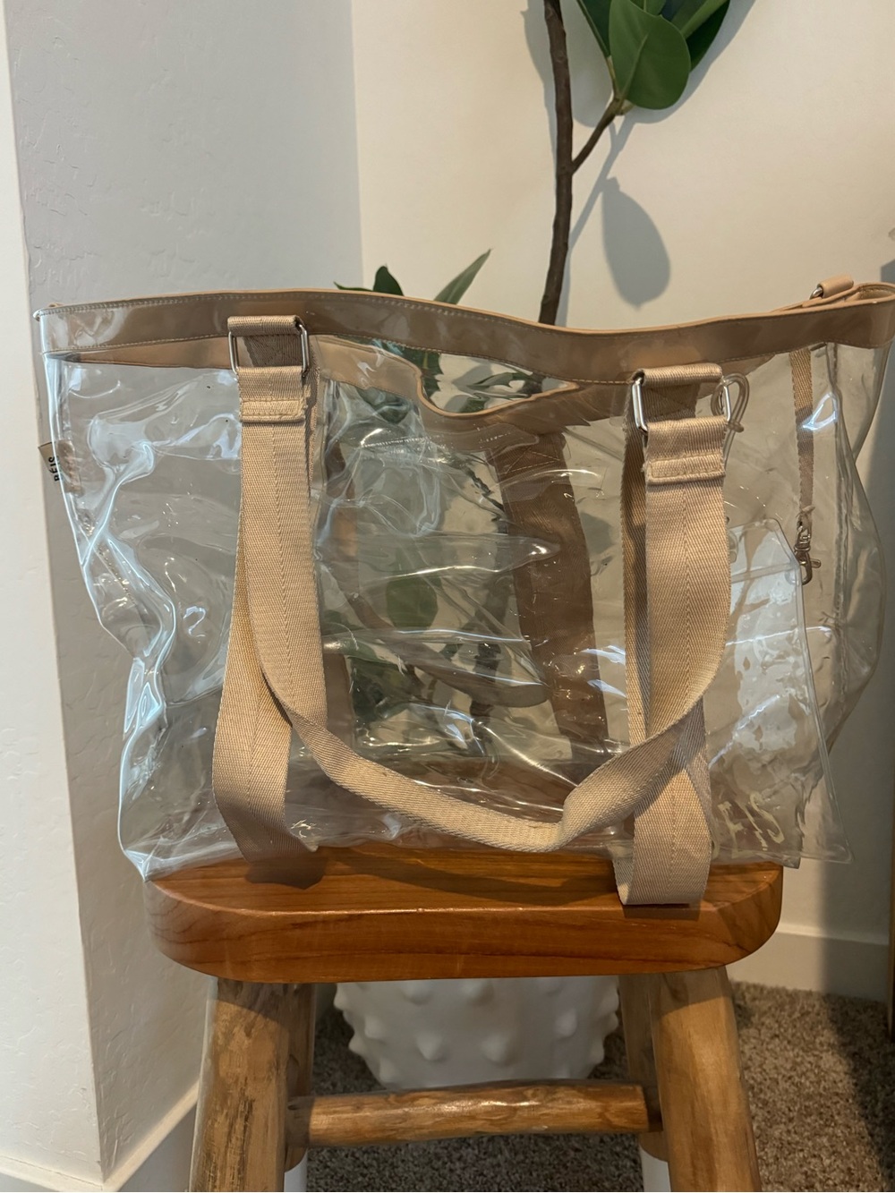 BEIS Clear Travel Tote with Beige Trim and Straps